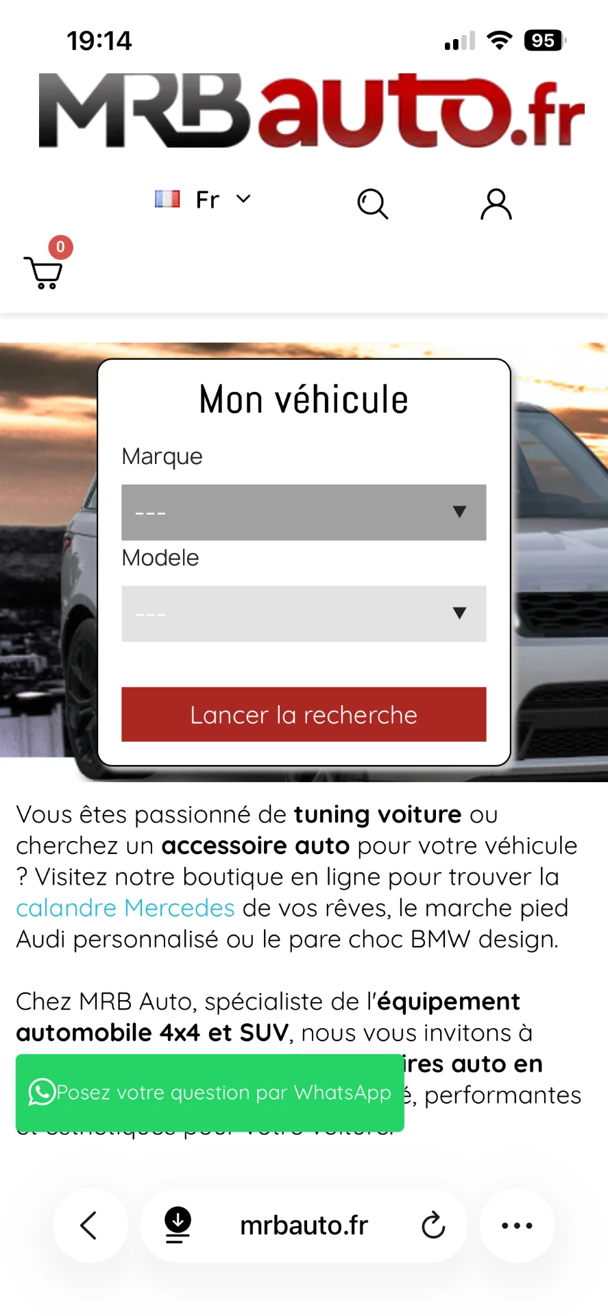 Page d'accueil MRB Auto avant réécriture : paragraphe dense chargé en mots-clés
